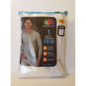 Fruit Of The Loom Mens Thermal Shirt Dual Defense Size Large White Crew NEW